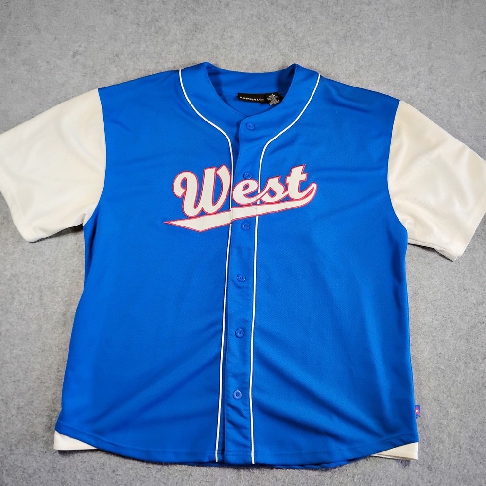 Asphalt Legend‎ Mens West Baseball Jersey Olympian Blue White Size Large